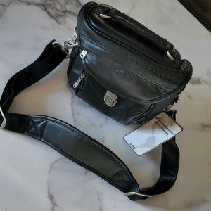 Hi-Pro Black Genuine LEATHER Camera Video Storage Bag Case